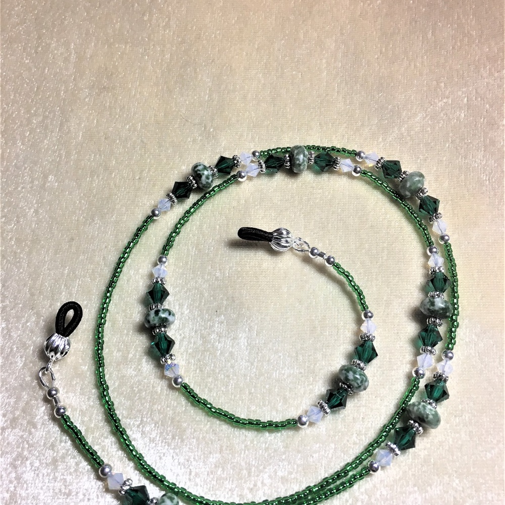 Tree Agate Green Crystal Eyeglass Chain #1336